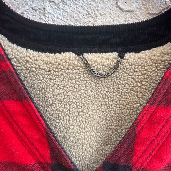 Banana Republic Reversible Wool Sherpa Plaid Vest Corduroy Trim Size M - Picture 6 of 8